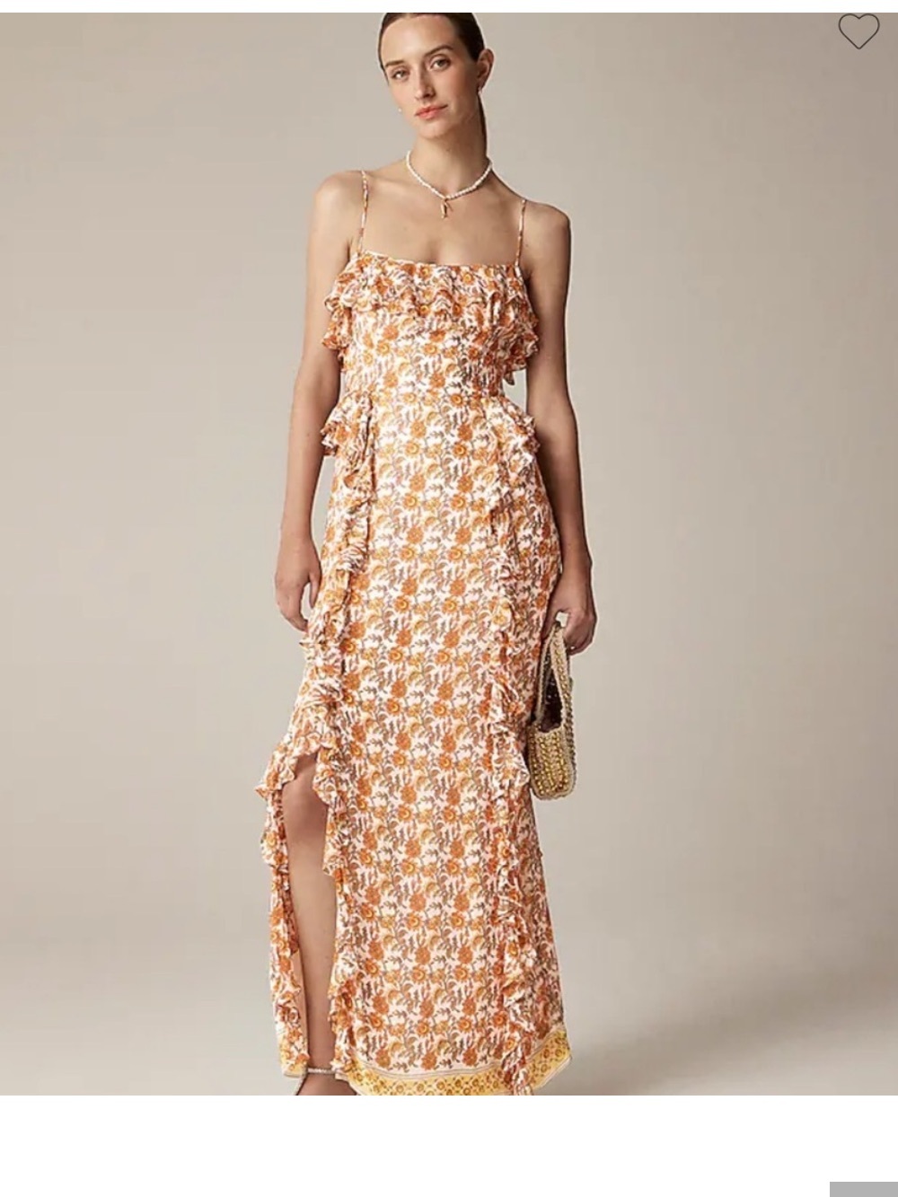 NWT J. Crew Orange and White Floral Ruffle Maxi Dress